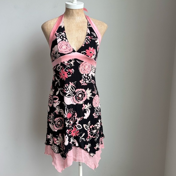 Bebe Black & Pink Floral Dress Y2K Size Medium - Picture 10 of 13